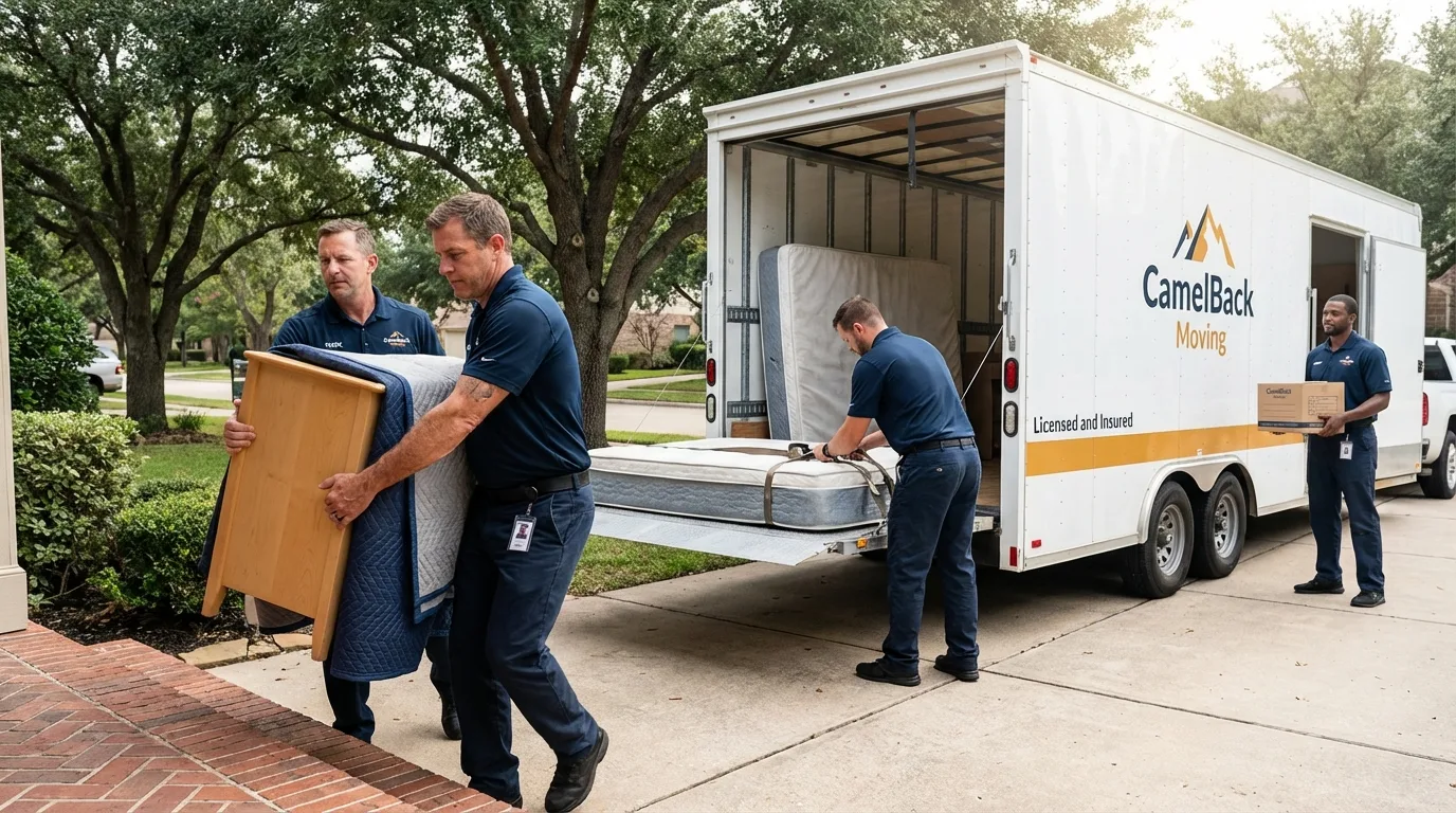 Crew loading residential truck for cross-state move from Cleveland, AL